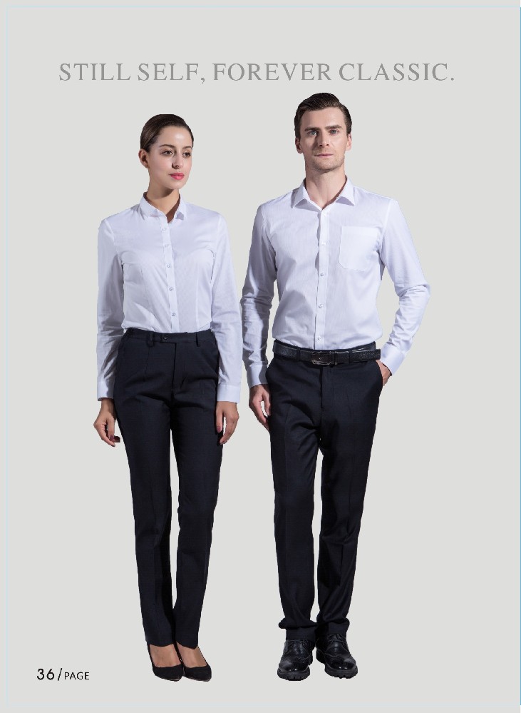 白色暗竖条纹男女款长袖衬衫职业装