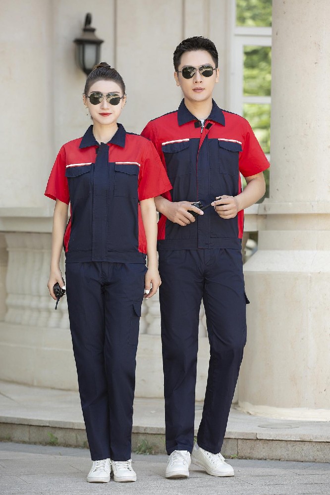 涤棉短袖拼色工作服夹克衫