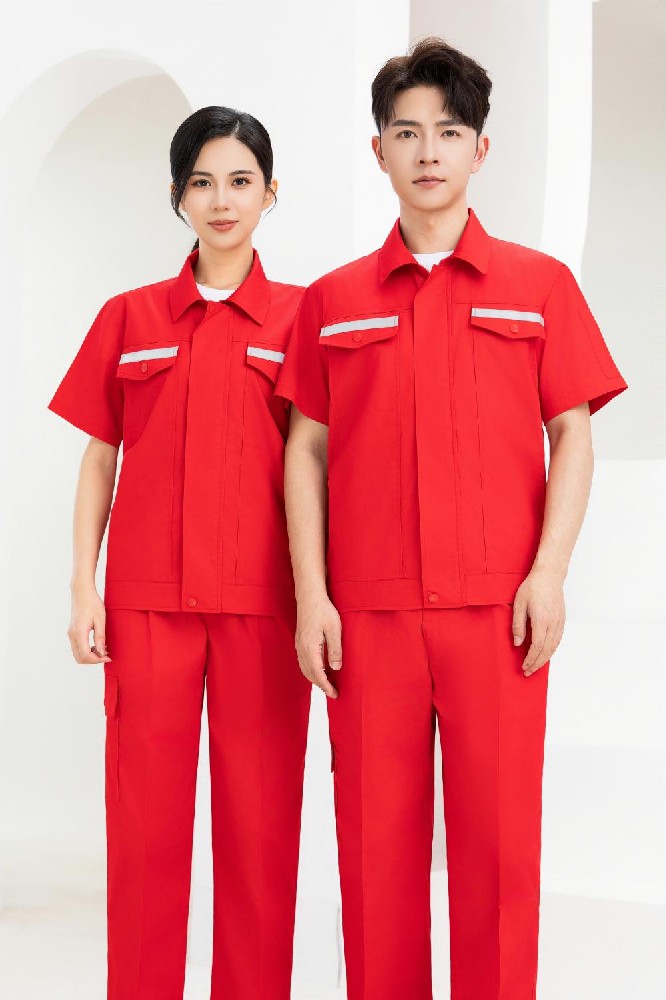 夏季涤棉短袖工作服夹克衫厂服