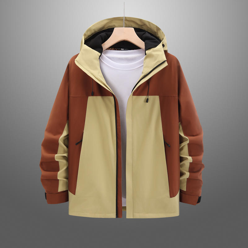 户外拼色加厚一体式连帽外套冲锋衣